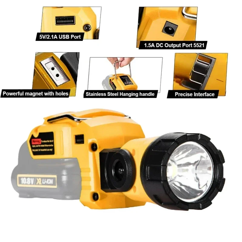 

LED Warning Light Work Light Flashlight for Dewalt DCB120 10.8V 12V Li-Ion Battery Portable Spotlight Work Light USB Charger