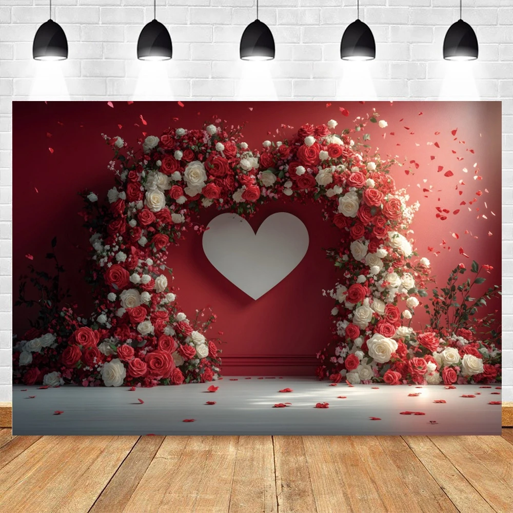 Wedding Flowers Backdrops Love Heart Red Rose Arch Valentine\'s Day Bridal Shower Portrait Photography Background Photo Studio