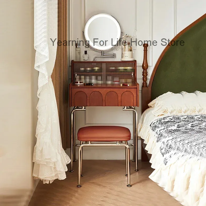 

Nordic Vintage Solid Wood Small Vanity Table Bedroom Makeup Mirror Dressing Table Organizer Mesa De Maquillaje Trendy Furniture