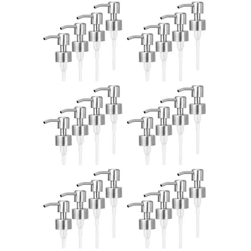 A74E-24Pcs Soap Dispenser Pump Replacement Stainless Steel Lotion Dispenser Pump For Regular 28/400 Neck Bottles For Bathroom