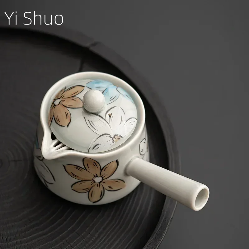 קרח אפור קרמי בצד קרמיקה ידית סיר דובדבן יפני פריחת תה ביתי קונג פו תה יחיד