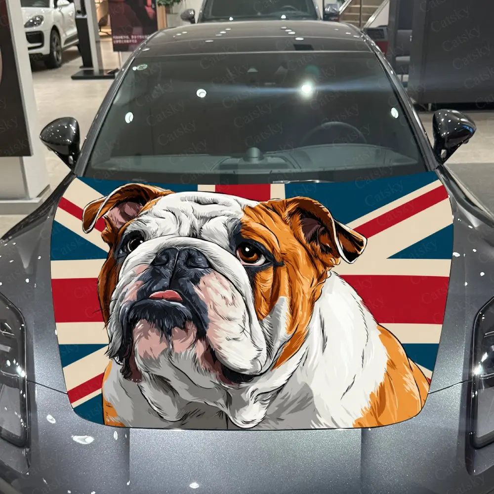 

The British Flag And The Bulldog Car Vinyl Wrap - Vibrant Pattern Design, Splash-Resistant PVC Decal For Engine Hood, Easy Remov
