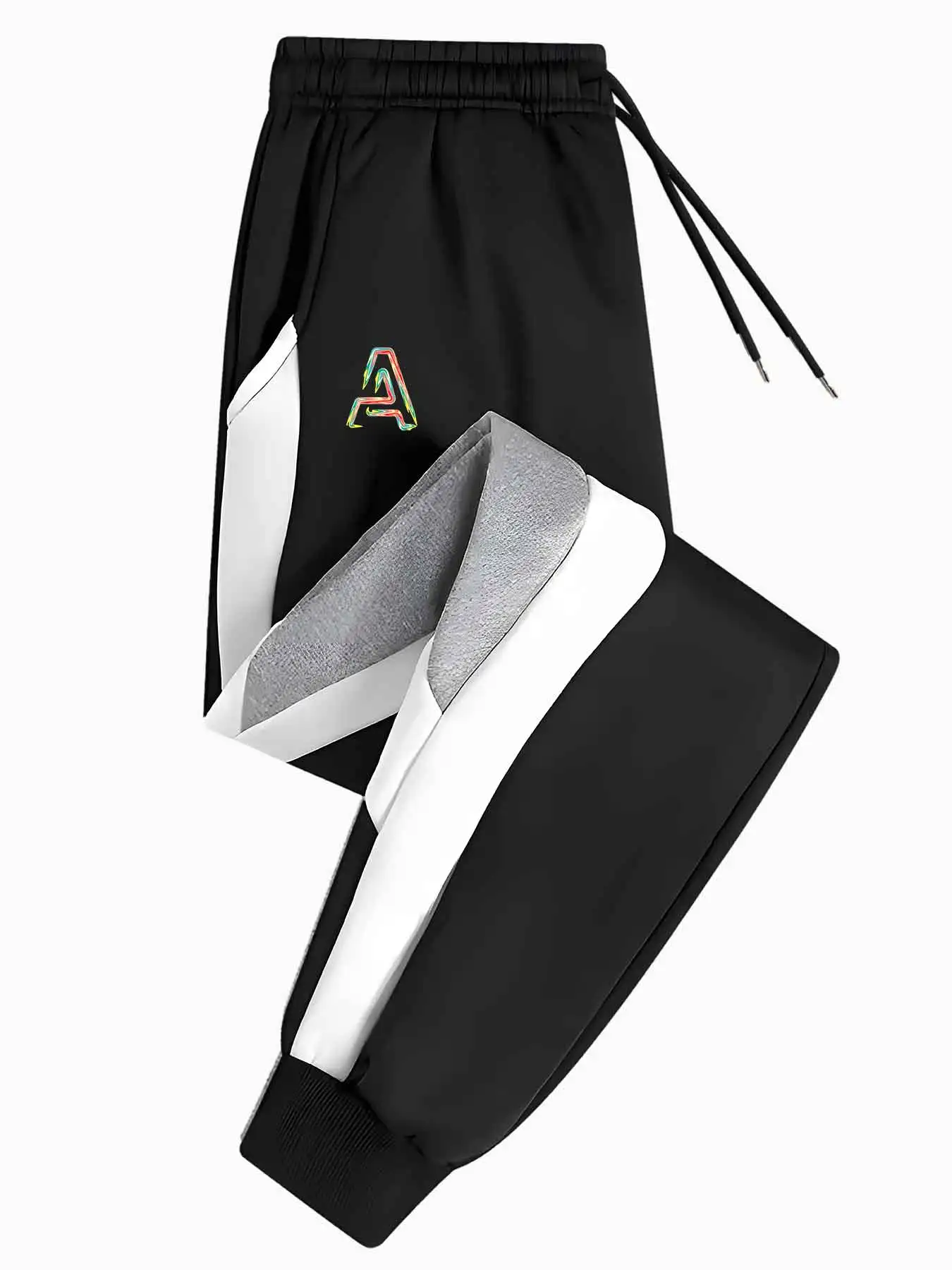 

Мужские повседневные джоггеры с цветными блоками — свободный крой, эластичный пояс, шнурок, карманы, всесезонный комфорт, черно-белые полоски