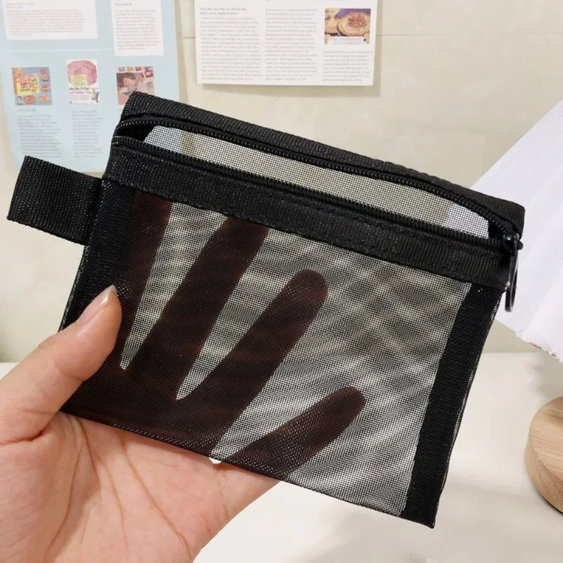 1/24Pcs Clear Mesh Cosmetic Bags Small Large Black Makeup Bags Portable Travel Toiletry Organizer Case Lipstick Storage Pouch