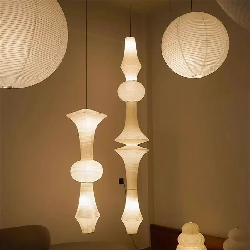 Lámpara Colgante Creativa de Papel Estilo Noguchi, Lámpara Japonesa Artística, Lámpara Colgante Larga de Papel para Sala de Estar, Dormitorio, Hotel, Escaleras, Loft