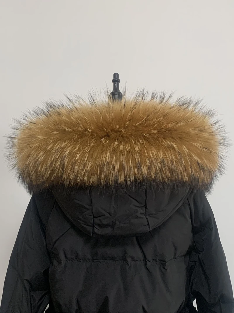 

Luxury 100% Natural Real Raccoon Fur Scarf Winter Coat Hood Keep Warm Straight Collar Decorate Fur Trim Scarves Women Long Shawl