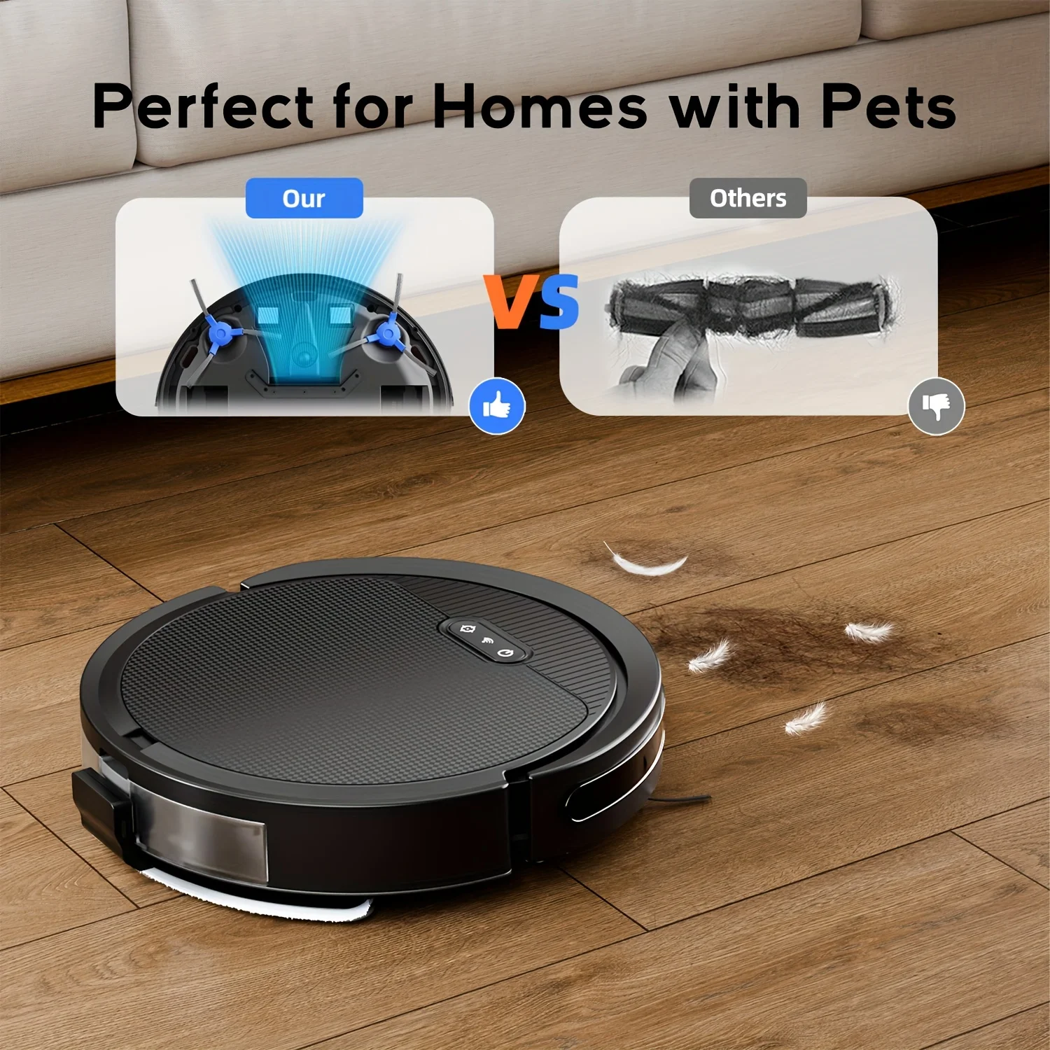 Robot aspirapolvere, aspirazione potente, autonomia di 120 minuti, sottile, ricarica automatica, robot aspirapolvere e lavapavimenti combinato, controllo Wi-Fi/App/Alexa, ideale per peli di animali domestici, pavimenti duri e pulizia quotidiana, nero