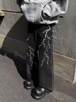 復古街頭設計荊棘刺繡小眾百搭寬鬆直筒牛仔褲休閒褲(腰部連結孔未開) 10 最佳銷售 直筒牛仔褲 - №5