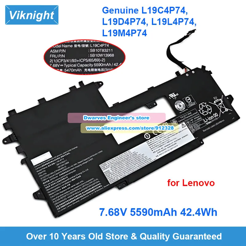 

Genuine L19C4P74 L19D4P74 L19L4P74 L19M4P74 Battery 7.68V 5590mAh 42.4Wh for Lenovo ThinkPad X1 Titanium Yoga Gen 1