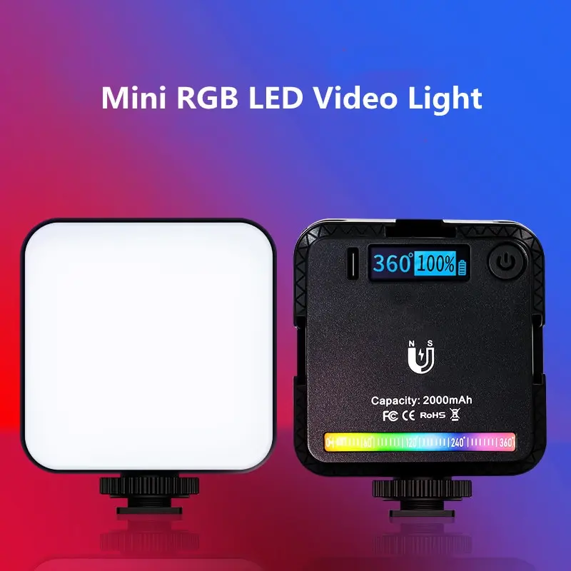 W64 RGB Светодиодная фотография Освещение Видео Свет Магнитная светодиодная камера Свет 25009000K 800LUX 2000mAh