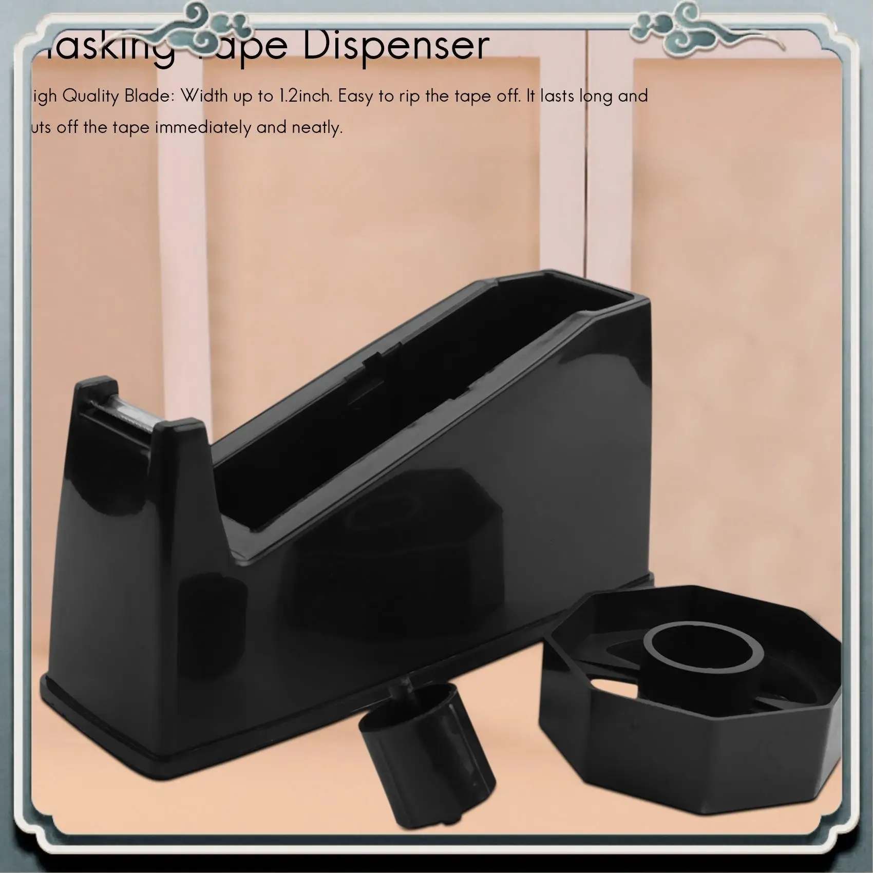 Dispensador de cinta térmica premium, dispensador de cinta adhesiva, soporte para núcleo de 1 y 3 pulgadas, 6,8 x 2,2 x 3,4 pulgadas, dispensador de cinta de escritorio