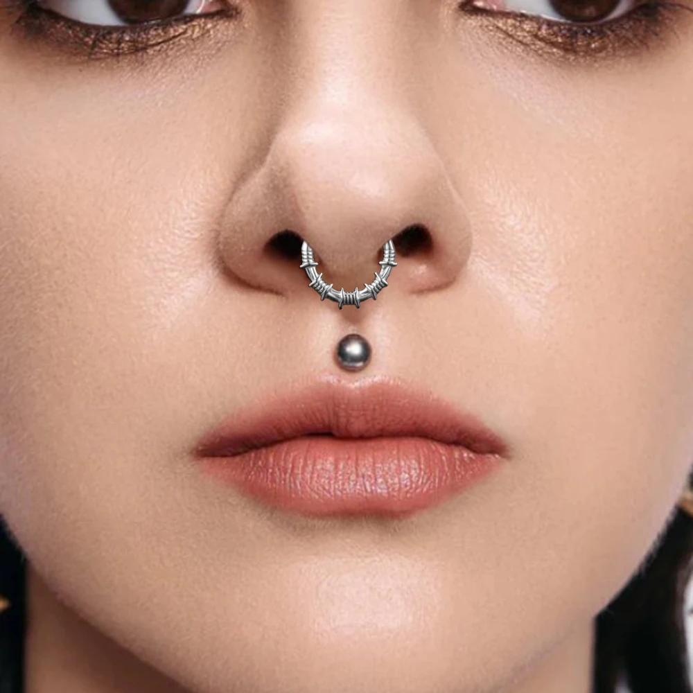 Doearko 1PCS 16G 8mm punk Stainless Steel Barbed Round Nose Rings Cartilage Hoop Segment Septum Clickers Piercing Jewelry