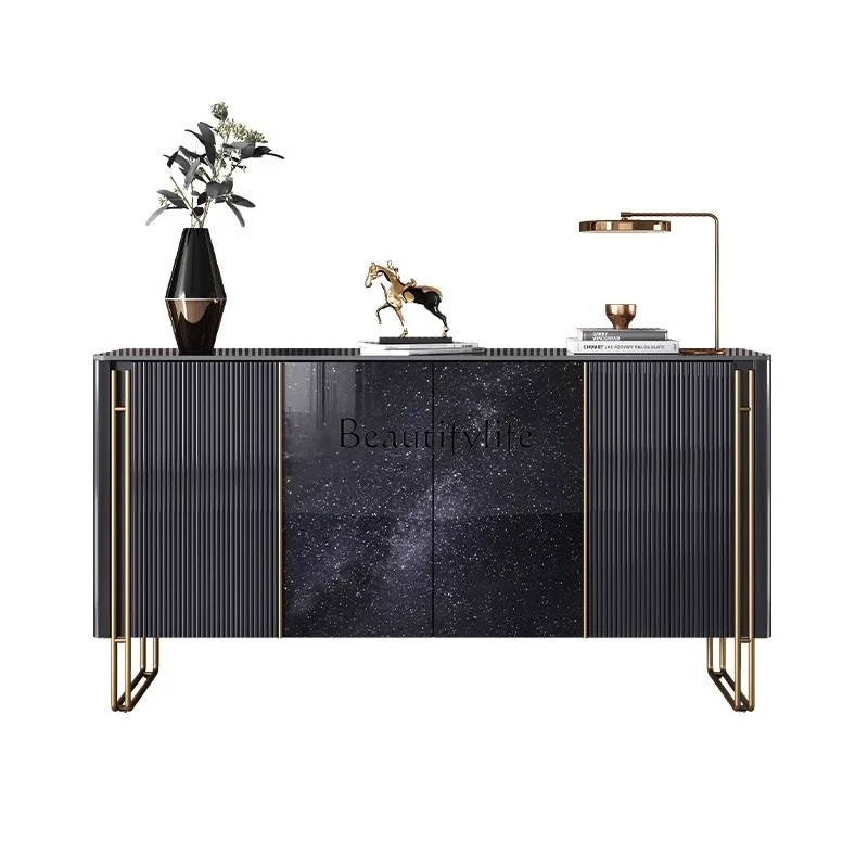 

Light luxury modern entrance cabinet Solid wood simple rock slab dining side cabinet