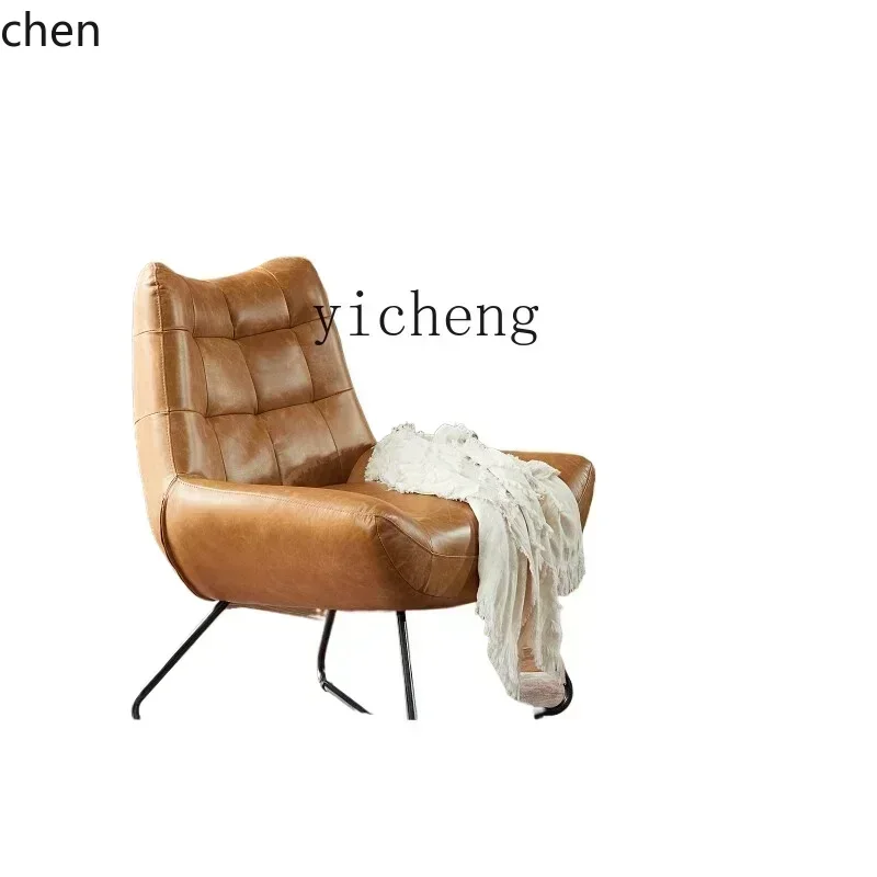 ZMLmodern simple living room leather single sofa chair study lazy sofa first layer cowhide leisure chair