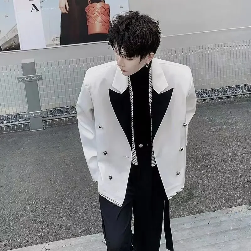 Coats Jacket for Men Single Breasted Plus Big Size Oversize White Man Suits and Blazers Korean Style Clothes Fashion 2024 Simple