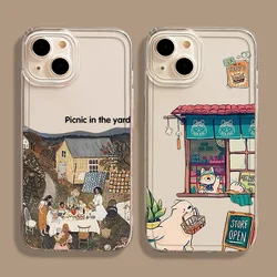 Cartoon Vintage Oil Painted Girl Scenery Phone Case for Samsung Galaxy S22 S23 S24 Plus Ultra S20 S21 FE Soft Cover Clear Fundas