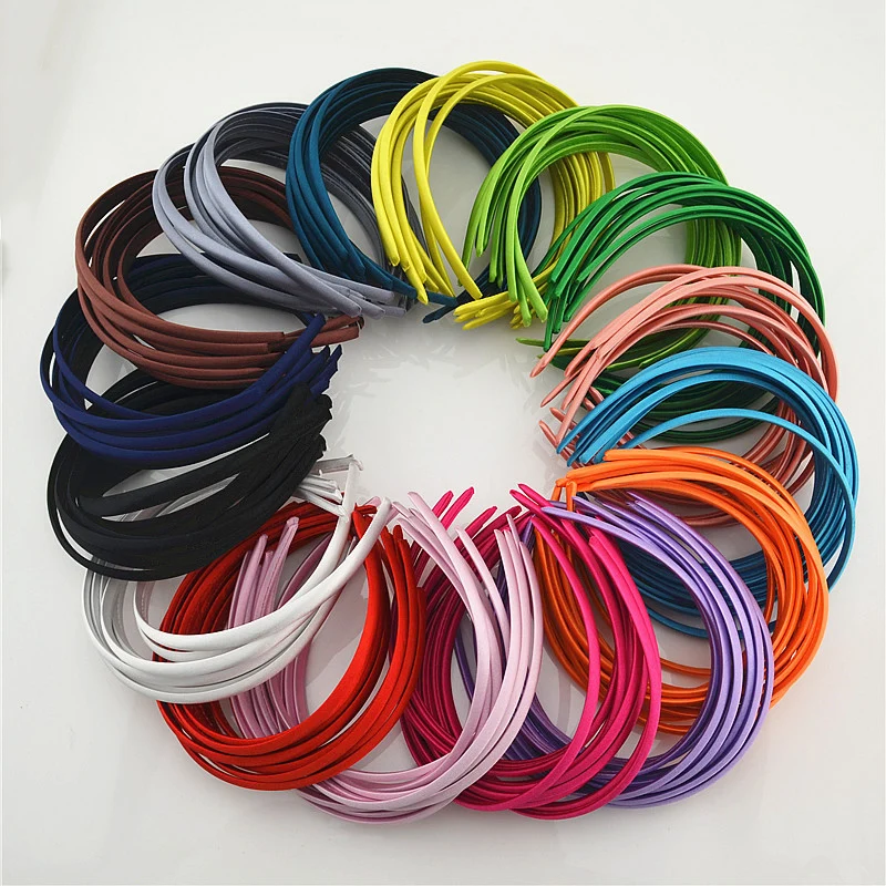 

20PCS 10mm Satin Fabric Full Covered Plastic Hair Headbands Base Hairbands Plain Hair Hoops for DIY Kids Hair Accessories