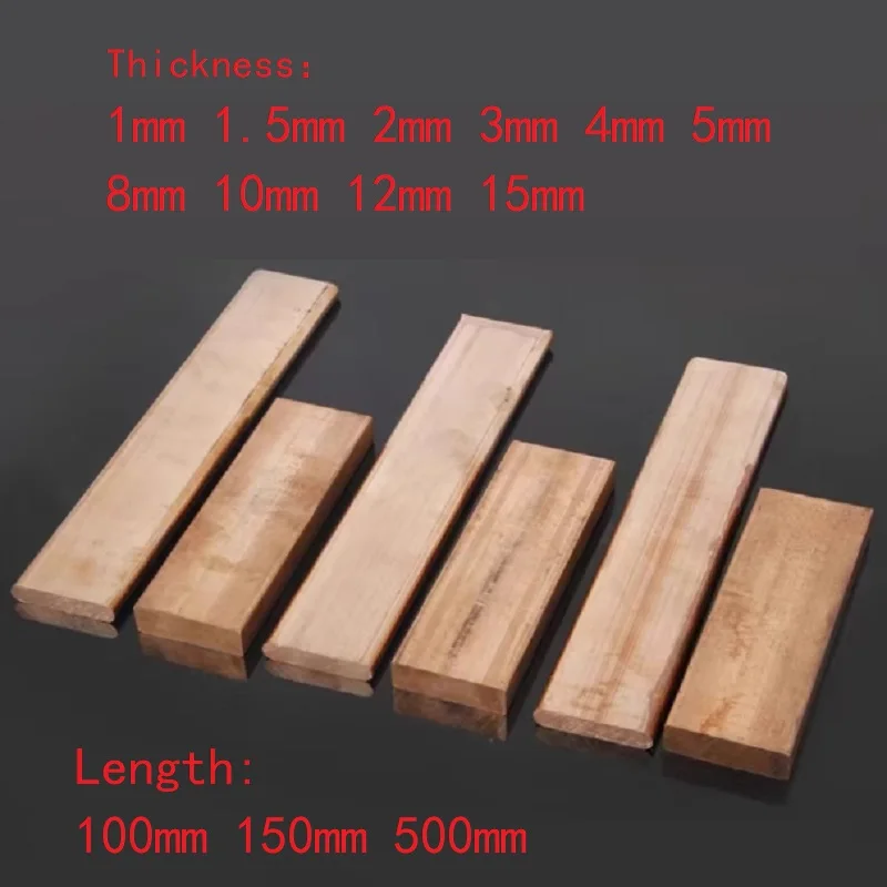 1PC T2 Pure Copper Flat Bar Plate Length 100/150/500mm Metal Sheet Thickness 1/1.5/2/3/4/5/8/10/12/15mm