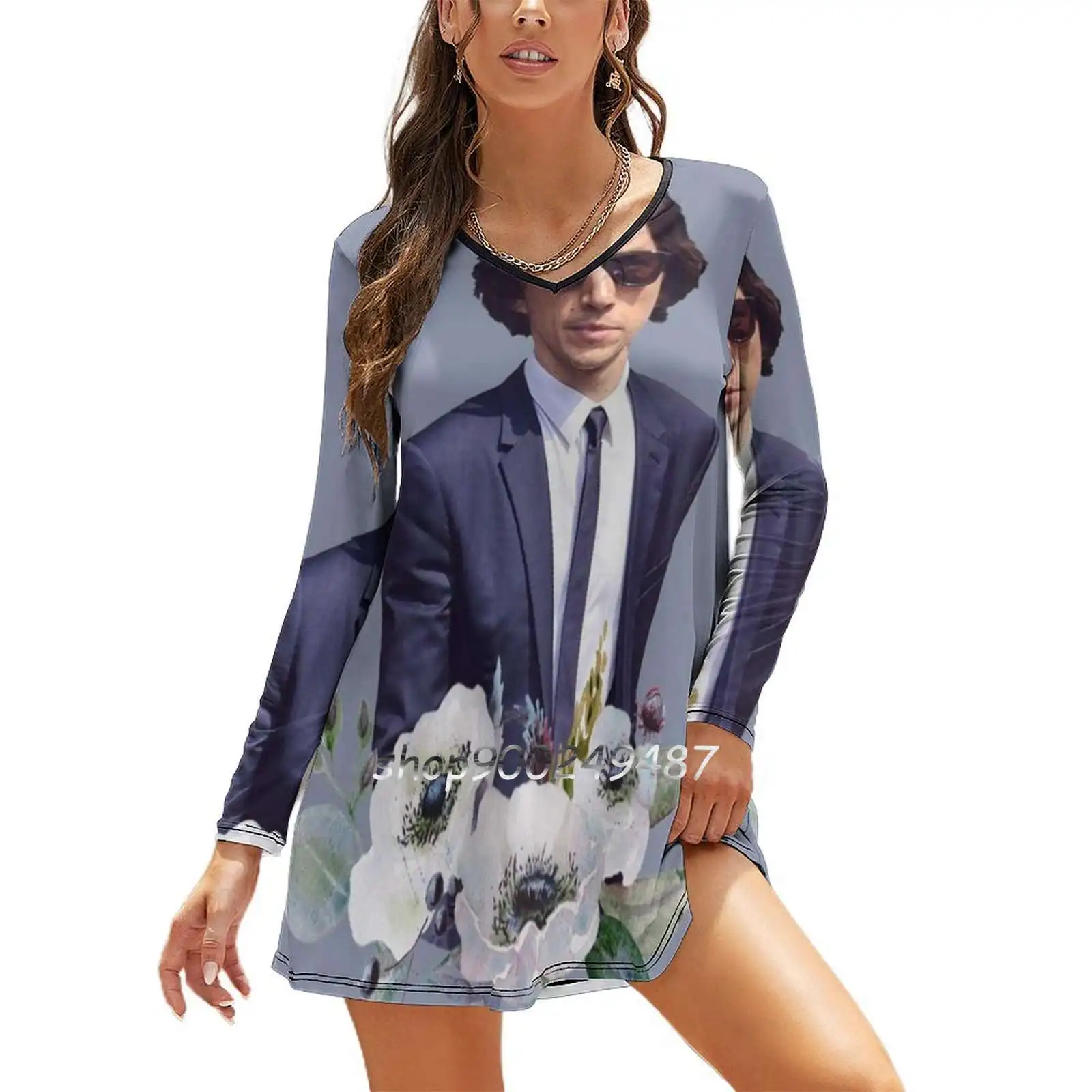 Adam Driver Blue Flower Boy Dresses For Women A-Line Korea Style Slim Long Sleeve Dress Adam Driver Flowers Crown Flower Crown