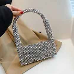 Underarm Bag Women Retro Plastic Shiny Hand-woven Beaded Pearl Sequin Totes New Shoulder Bag Armpit Evening Bag Cover Handbags