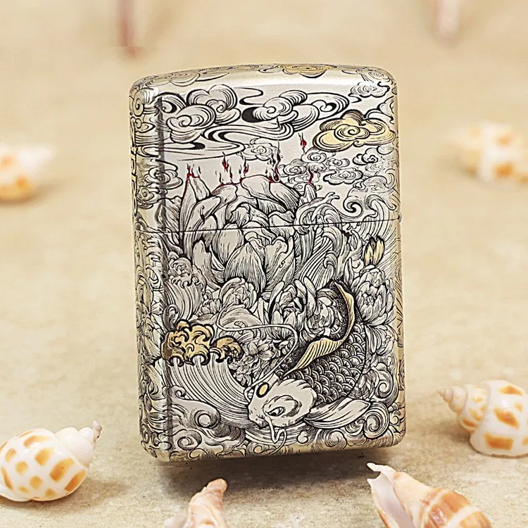 Genuine Zippo Shell covered money rabbit oil lighter copper windproof cigarette Kerosene lighters Gift anti-counterfeiting code