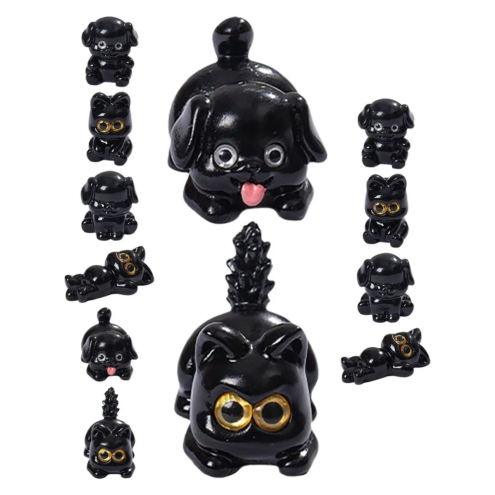 

12pcs Mini Black Resin Animal Statues Realistic Micro Landscape Garden Decor For Fairy Lawn Moss Terrarium Dollhouse Outdoor