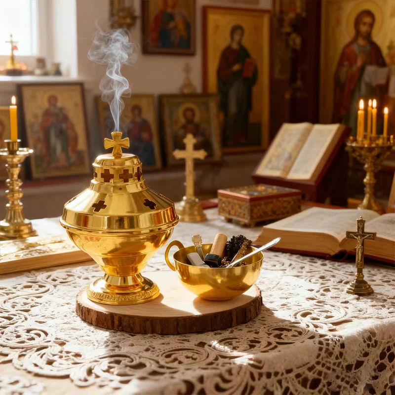 Neu2026 Kirchenzubehör Hochglanzpolierter Vergoldeter Hängender Weihrauchbrenner Orthodoxes Weihrauchfass Kirchen- und Heimdekoration Katholisches Weiherglas – Detail 4