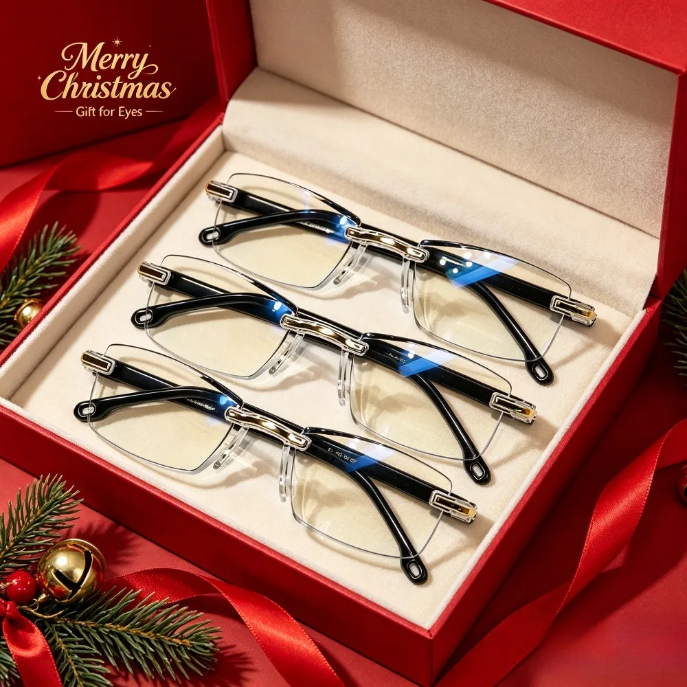 3 Pairs of Unisex Frameless Reading Glasses, Business Simple Reading Glasses, Lightweight Metal Decorative Frames for Home Office Spare Holiday Gift Sets, Suitable for Christmas and Halloween Gifts