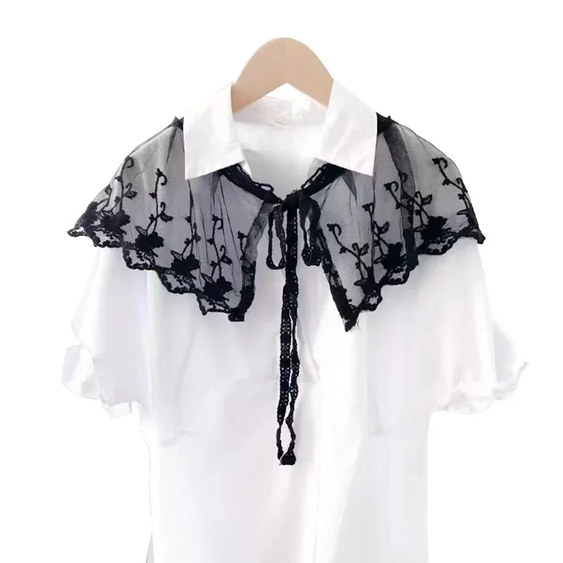 Mori Sweet Lace Lace Embroidered Fake Collar Female Japanese Sweet Double Layered Decorative Collar Folded Small Shawl