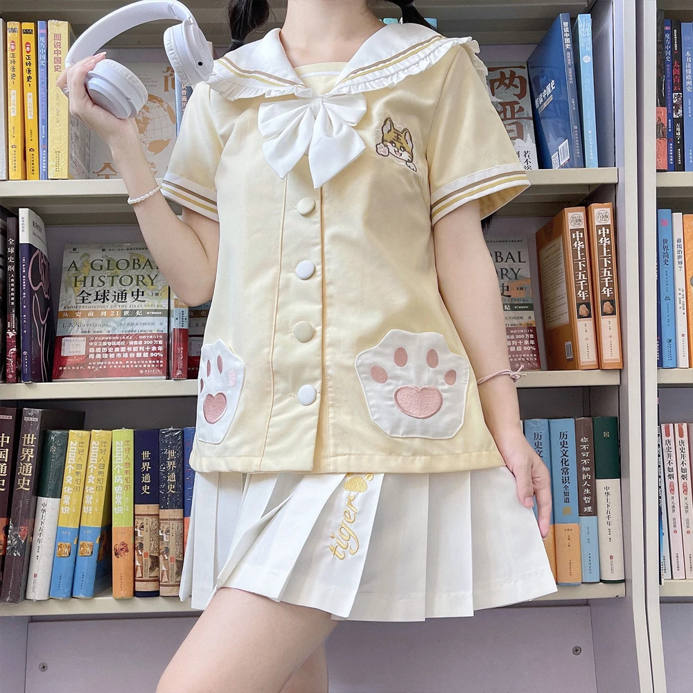 Original Design College Style Jk Uniform Sailor Suit Japanese Sweet Cute Student Long-sleeved Shirt and Skirt Set Two Peice Sets