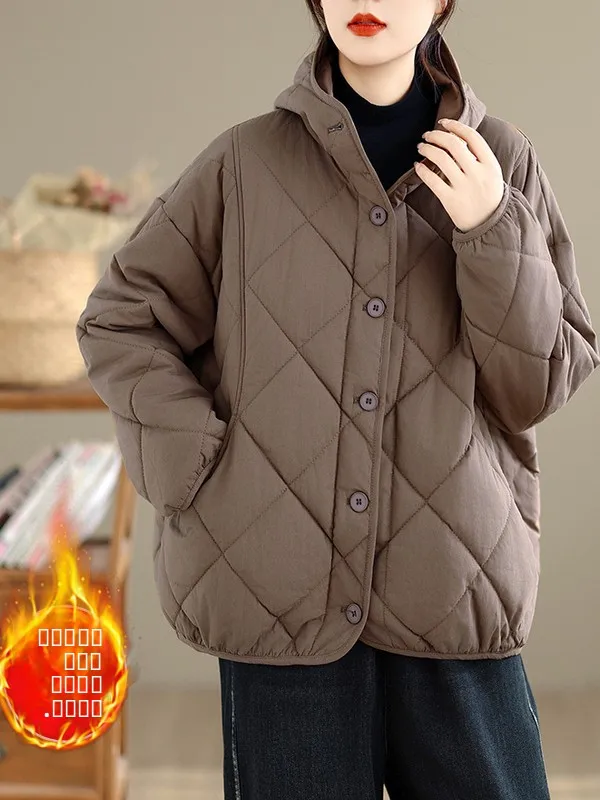 

Authentic Thiened Jaet with Cotton Sandwich Inner Hooded Flannel Diamond id Design Warm Cotton Clothes