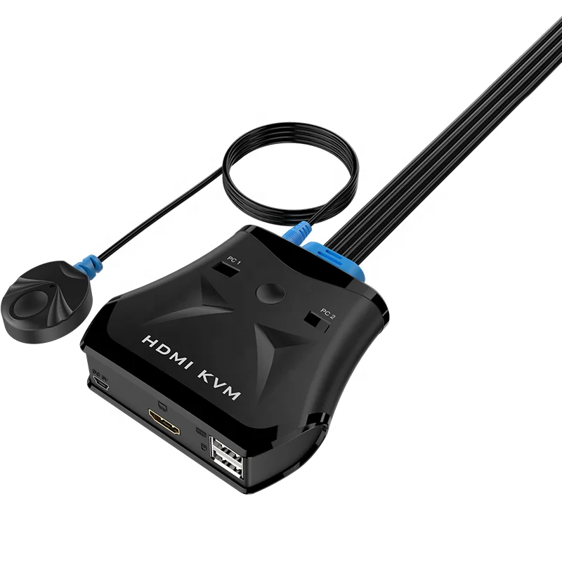 สวิตช์ KVM HDMI ความละเอียดสูง 3840*2160 2 พอร์ต รองรับจอภาพคู่ พร้อมคีย์บอร์ด เมาส์ และสาย KVM ในตัว