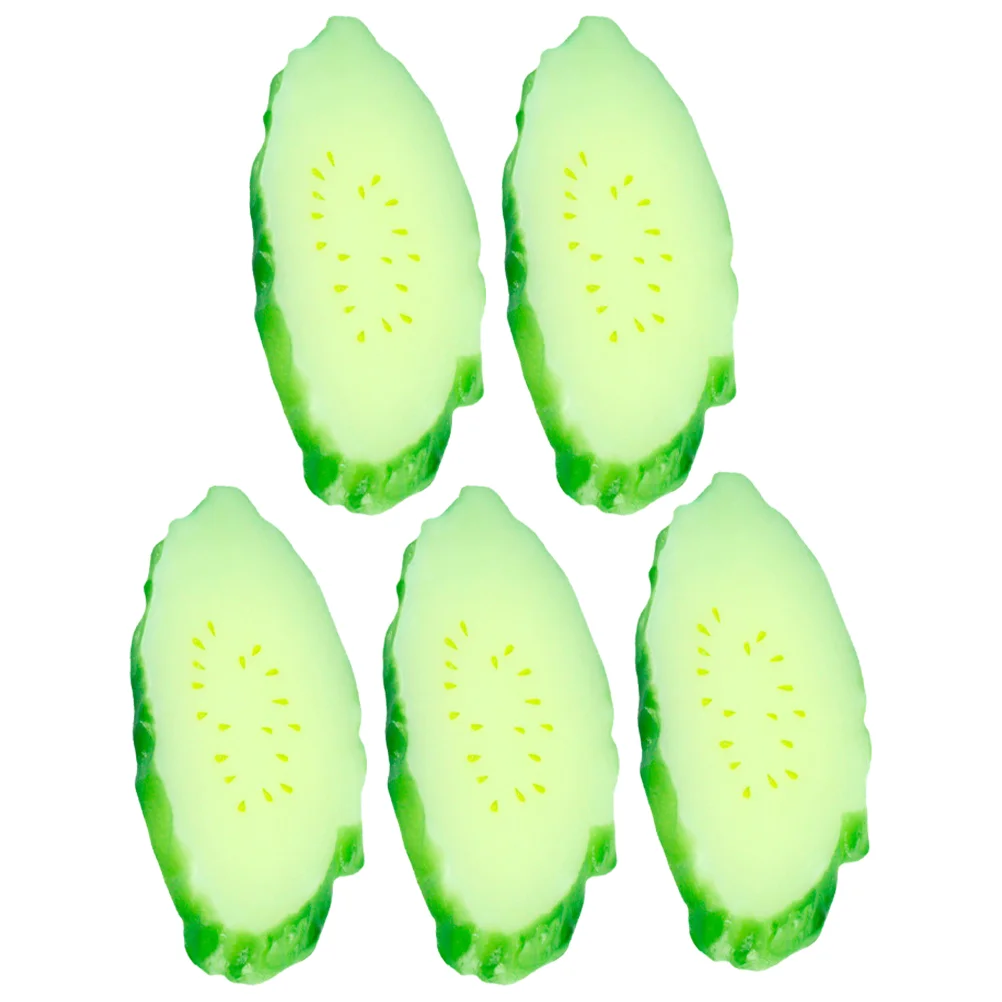 5 Pcs Simulation Cucumber Slice PVC Faux Vegetable Decor Veggies Fake Vegetables Model Artificial Food Decorative