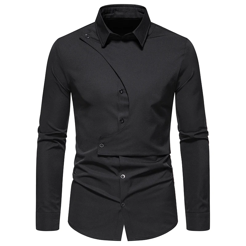 Mens White Shirts Chemise Veste Homme Trending Products 2022 Men Irregular Oblique Button Long Sleeve Social Camisa Dress Shirt