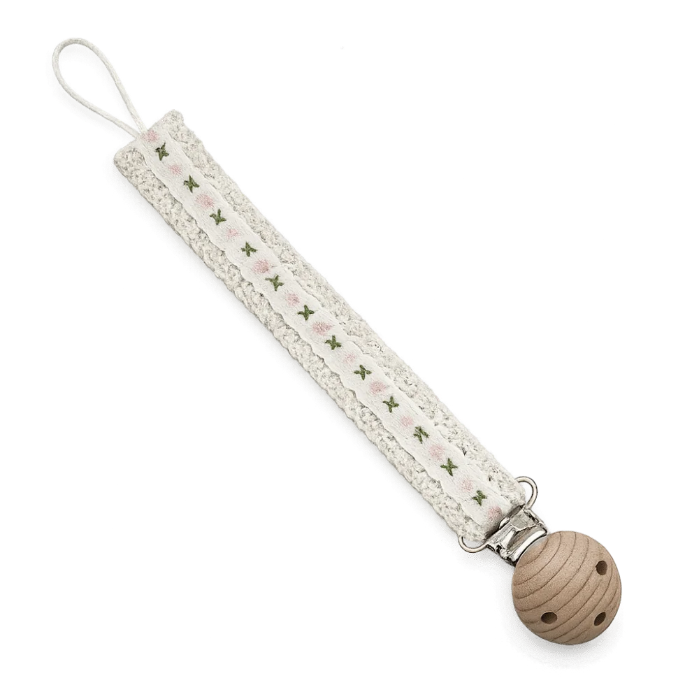 

Цветная цепочка-держатель для детской пустышки с цветочным принтом в виде сердечек и ромашек, из ПП и дерева, с кружевом, защита от падения