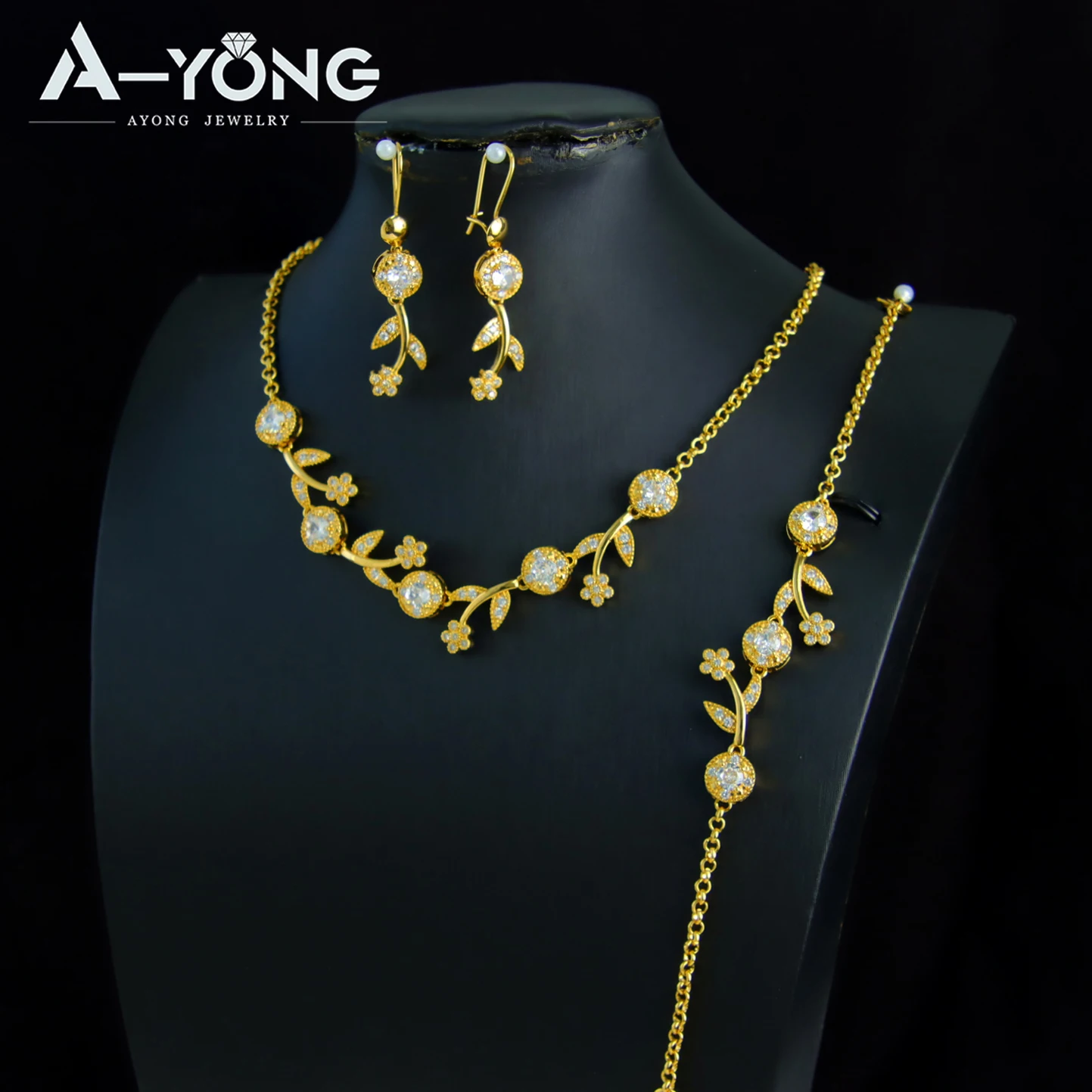 

Luxury Brazilian Gold Zirconia Jewelry Set 21k Gold Plated Nigeria Bridal Wedding Necklace Moroccan Women Vintage Marry Jewelrys