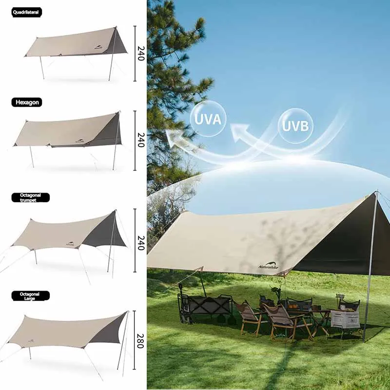 Naturehike Outdoor Awninng Canopy 35㎡ Camping Sun Shelter Tarp Sunshade Titanium Black Coated Awninng Waterproof UPF12500+PU50+