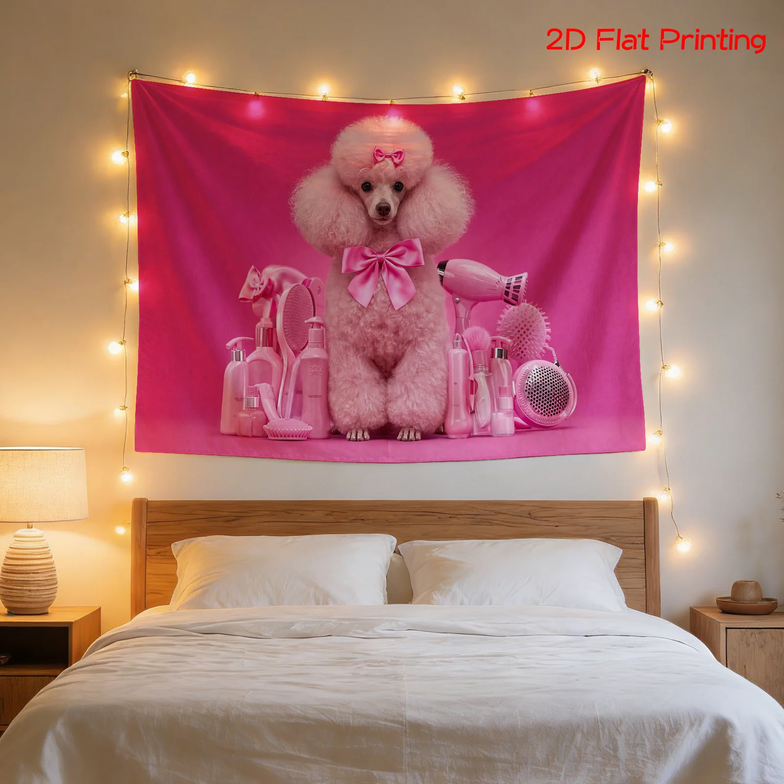 Home Bathroom Vanity - Übergroßer rosa Pudel-Wandteppich aus Polyester für