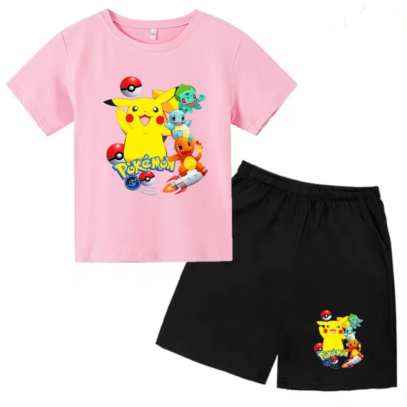 Children's T-shirt Two-piece Set 3-12Years Pokemon Cool Summer Anime Pikachu Boys Girls Clothing Short-sleeved+Shorts Casual Set view 6