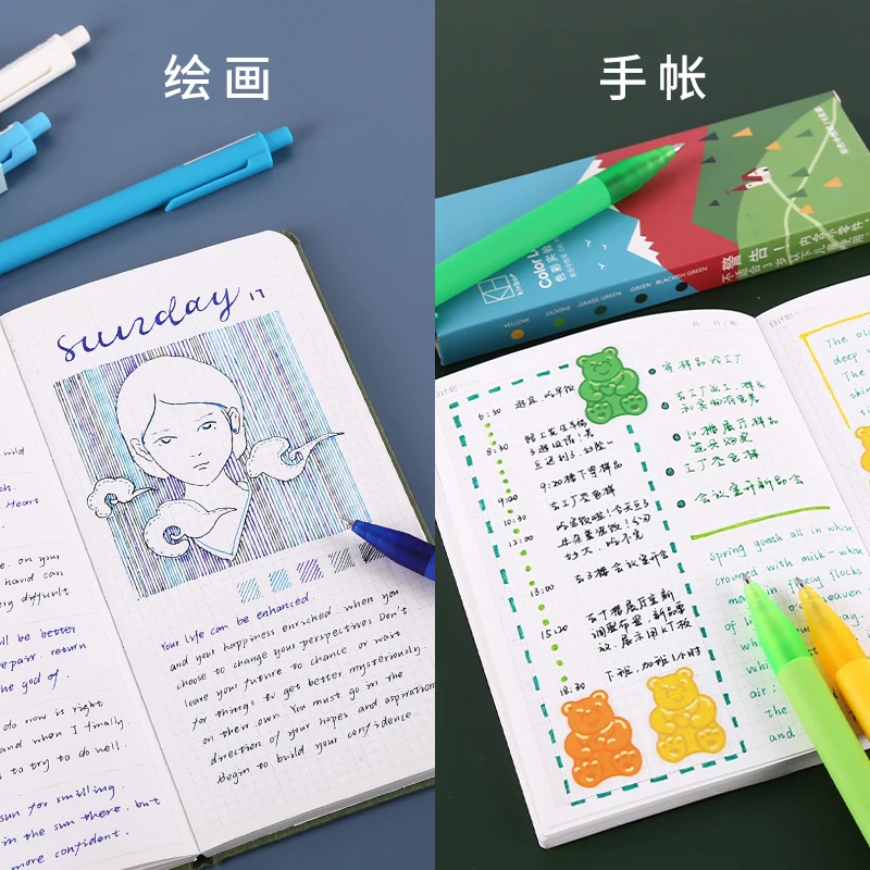 يوبين كينبور جل القلم معهد البحوث اللون خمسة حزمة انقر فوق المياه القلم 0.5 مللي متر قابلة للاستبدال المياه القائمة على قلم جاف للرسم قلم حبر جاف