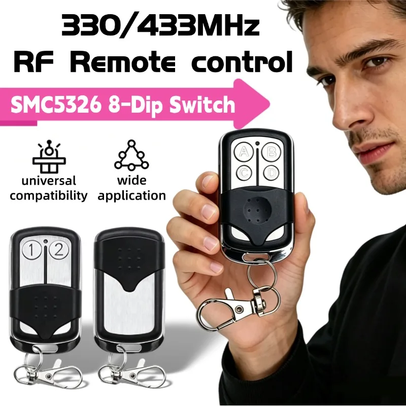 Universal RF Wireless Remote Control Metal Push Button SMC5326 433MHz 330MHz 8 Dip Switch Auto Gate For Garage Door Opener