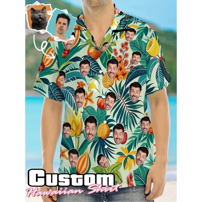 

Fruit Flowers Pattern Hawaiian Shirt For Men Customized 3D Printed Short Sleeves Summer Loose Aloha Shirts Lapel Blouse Tops
