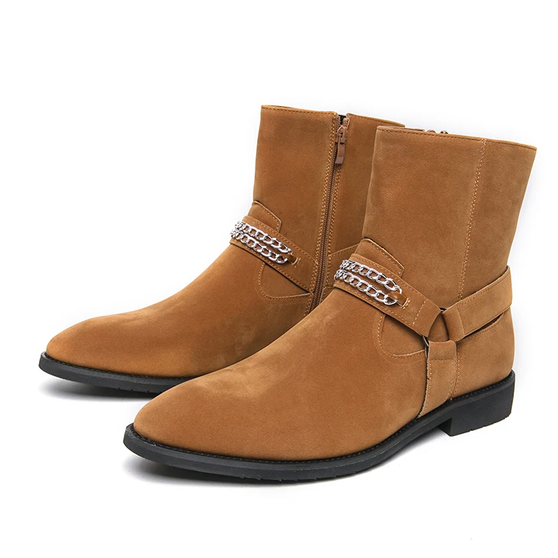 

New Chelsea Boots for Men Business Cow Suede Pointed Toe Slip-On Solid Men's Formal Boots Size 38-46 Vintage Mens Ankle Boots