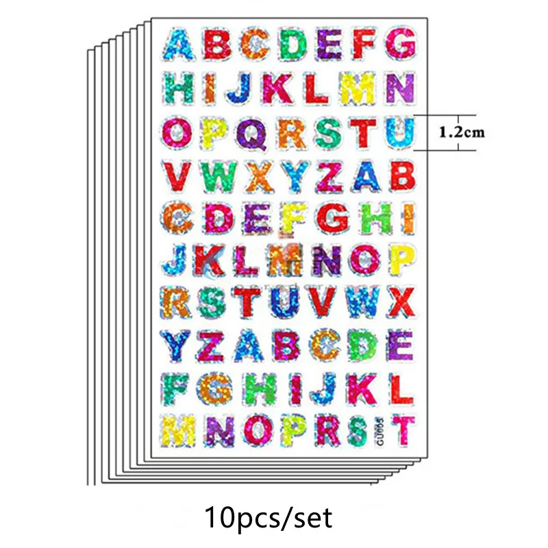 10 Sheets Alphabet Stickers Self Adhesive Letter Stickers Metallic Finish for Diy Scrapbook Birthday Card Craft Scrapbooking