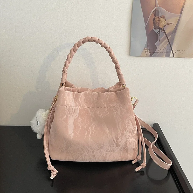 New Style Pu Drawstring Elegant Ladies Top-Handle Bags 2024 High Quality Basic Classics Shoulder Bags for Women Bolso Mujer