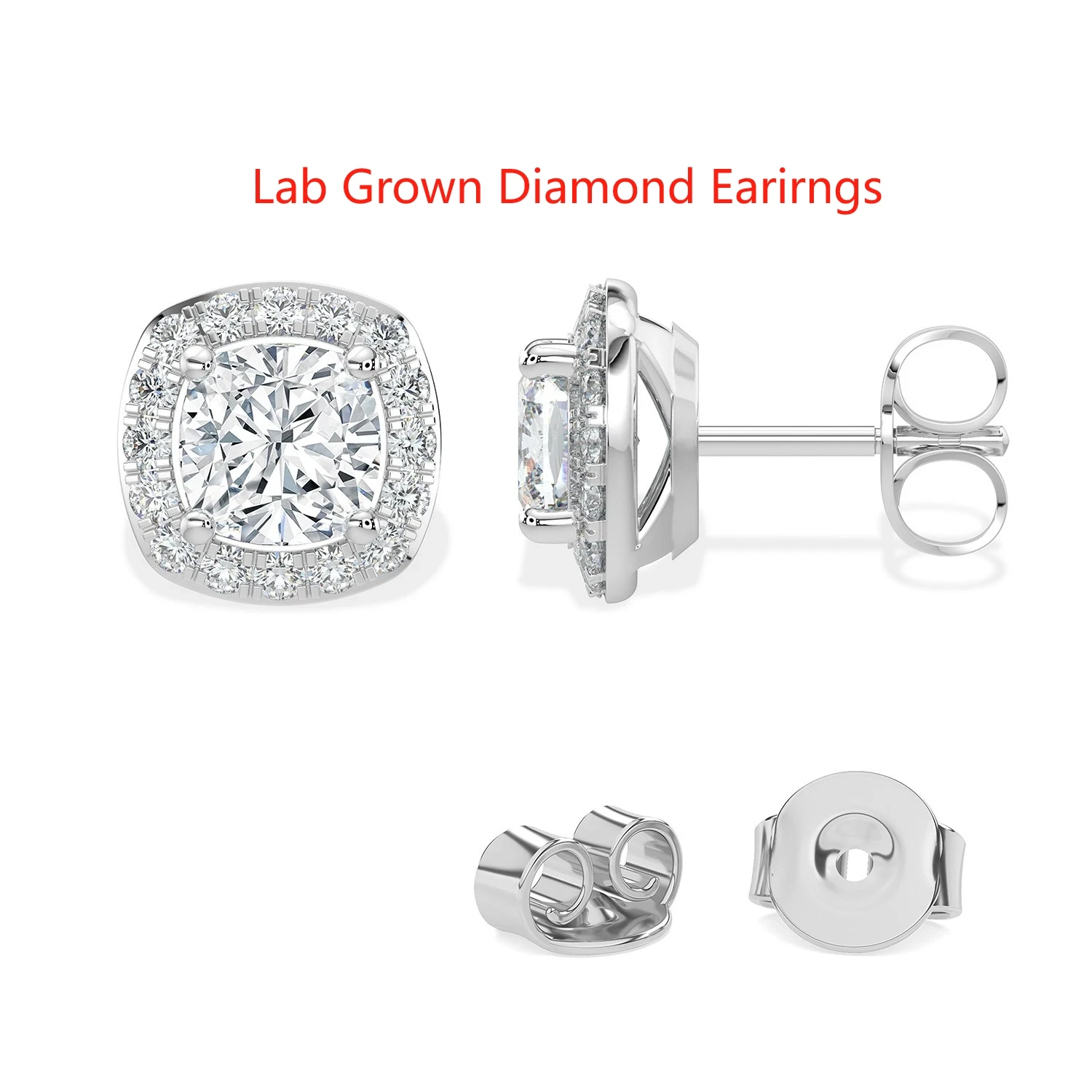 

0.50Ctw HPHT Lab Grown Diamond DEF VS-VVS Cushion & Round Halo Women's Push Back Stud Earring Solid Platinum 950 For Lady