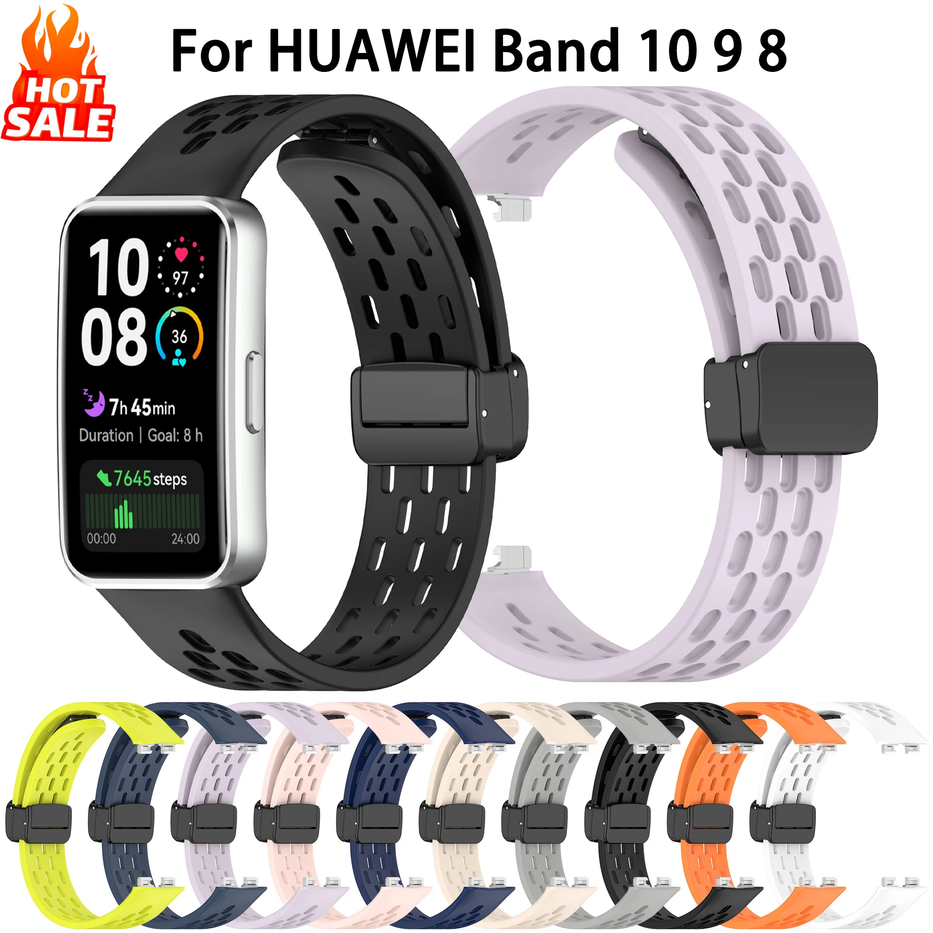 

Magnetic Strap For Huawei Band 10 9 8 Comfortable Buckle Adjustable Silicone Correa Bracelet Huanwei Smart Band 10/9/8 Straps