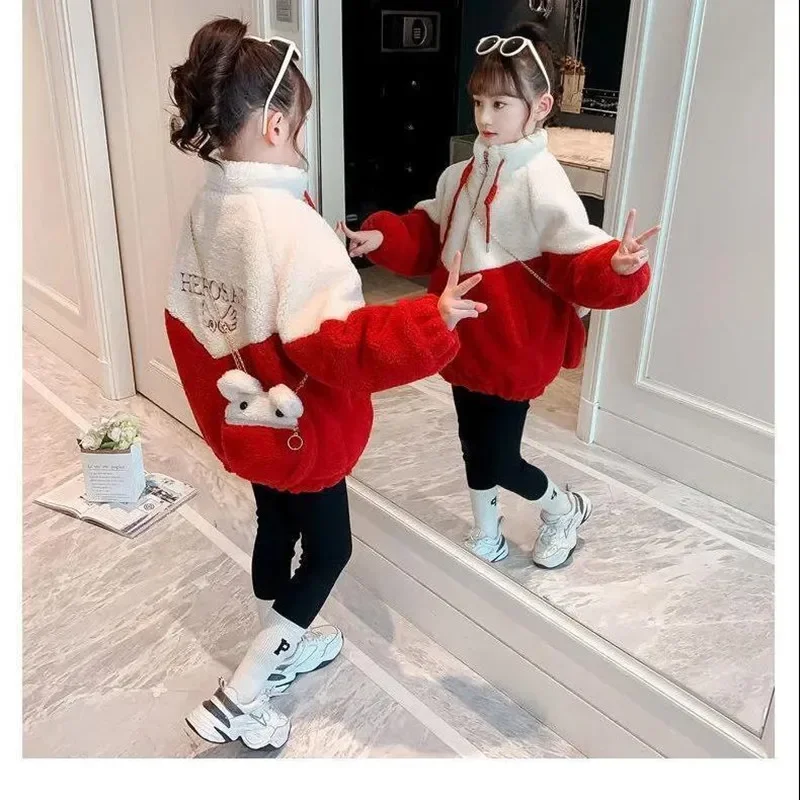 2024 Korean Teenage spring autumn winter kids girls Letters jacket Plush teen girl coat Warm overcoat clothes coat 4-12Years