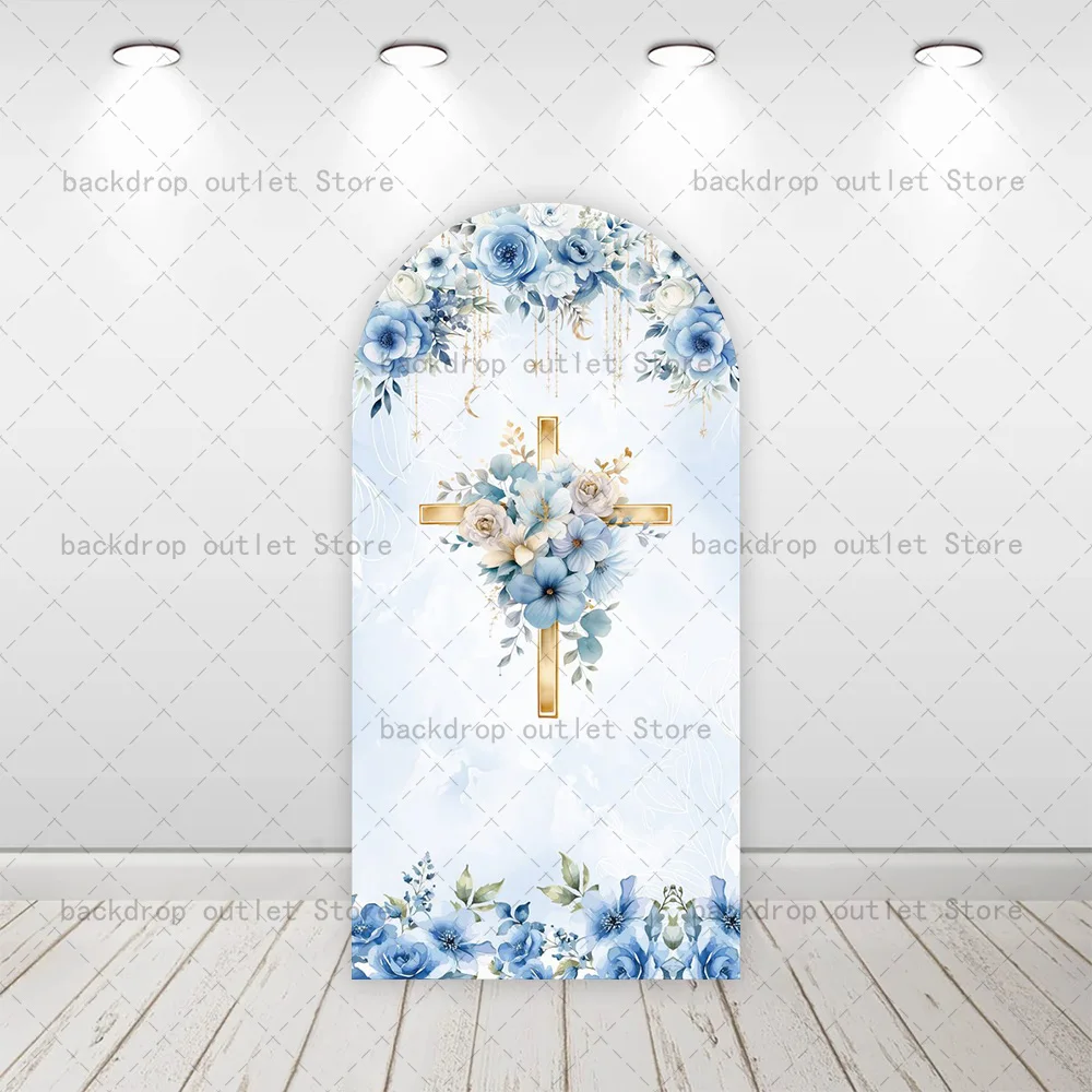 

Фон-арка Mehofond для первого причастия мальчика, с цветами и золотым крестом, для вечеринки в честь рождения ребенка, баннер-фон для фотозоны