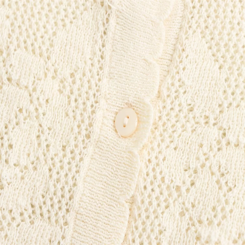 PB & ZA-Women\'s Jacquard Mesh Knitted Coat, Long-Sleeved Coat, Romantic Style, Crew-Neck, Spring, 2024